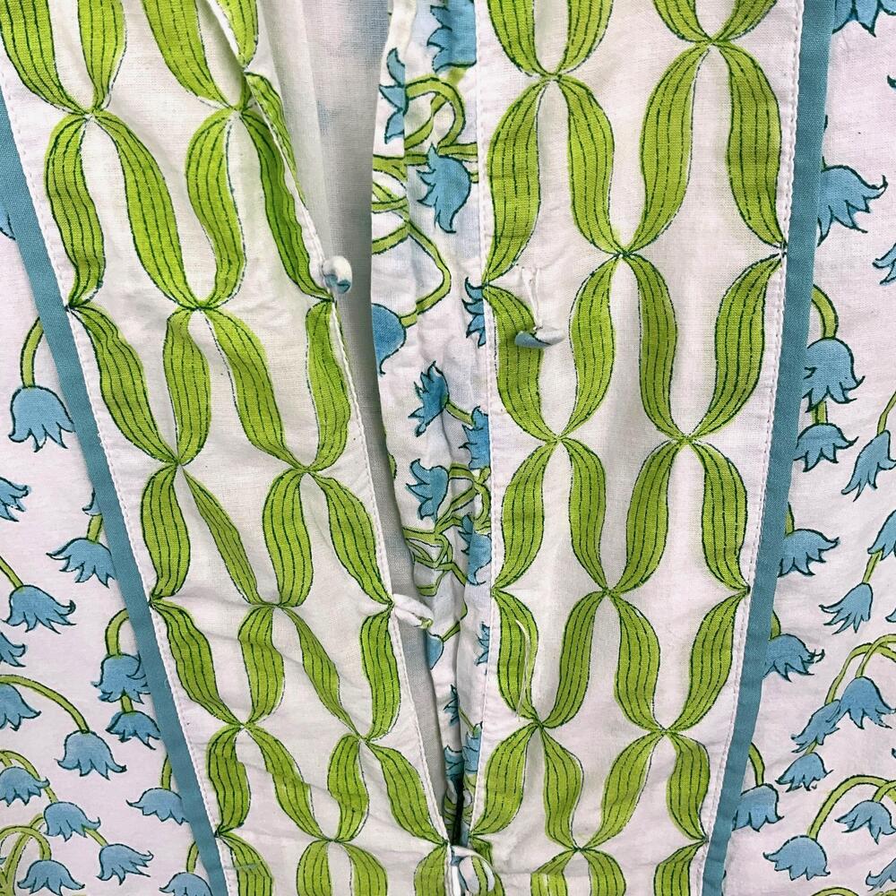Sue Sartor Dress Womens S Blue Green Floral Cotton Long Sleeve Tunic *READ - Picture 4 of 16
